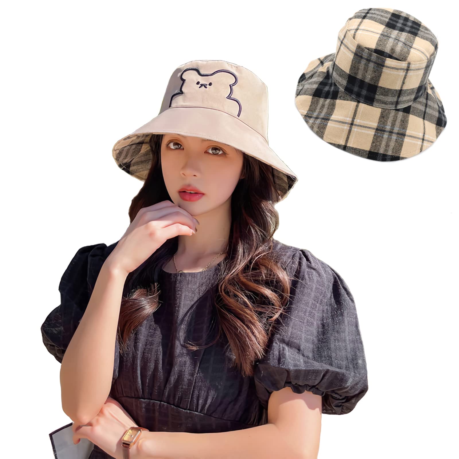 PALAY Women's Bucket Hat Print Double-Side-Wear Bucket Hat for Girls Outdoor Summer Cap Beige PALAY Women's Bucket Hat Print Double-Side-Wear Bucket Hat for Girls Outdoor Summer Cap Beige